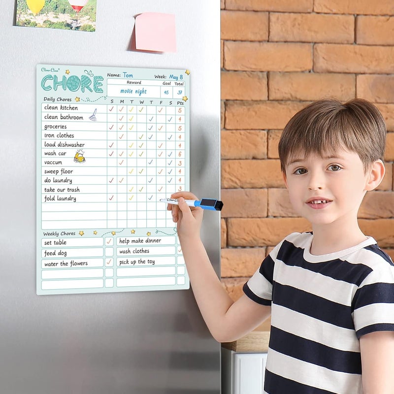 Clever Clean Magnetic Dry Erase Chore Chart - 8.5"x12" Behavior Responsibility Chore Board for Kids, Teenagers - 6 Extra Fine Point Markers Included - Shipped Flat 2 Pcs Blue & Green - Image 5
